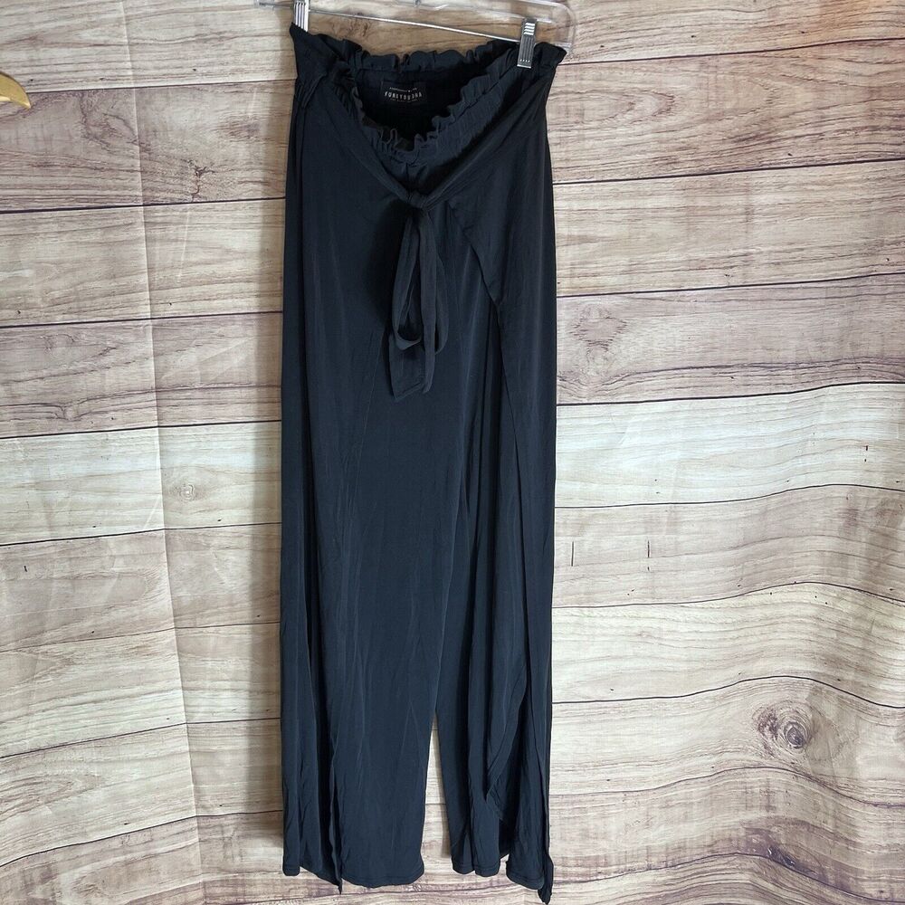 Funky Buddha Womens Tie Front Wide Leg Pants Size Small Lagenlook Boho Black